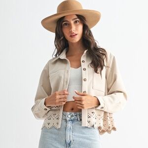 Boutique Laser-Cut Hem Jacket – Cream